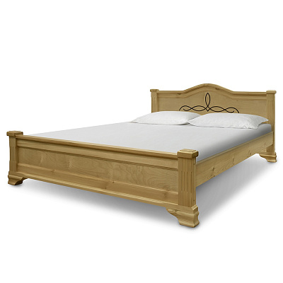 Кровать Лагуна из массива ВМК-Шале цвет сосна общий вид с постелью