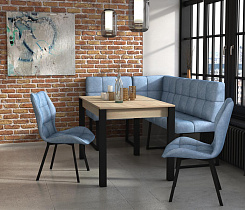 Модульный диван Реал Бител обивка велюр лагуна общий вид в интерьере со столом и стульями