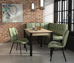 Модульный диван Реал Бител обивка велюр мохито общий вид в интерьере со столом и стульями