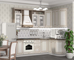 Кухонный гарнитур Анжелика - 2 (ясень) Бител исполнение в размере 240х152 см общий вид в интерьере
