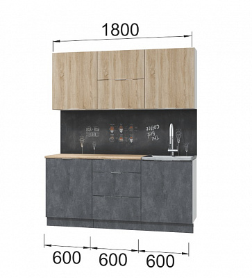 Кухня Асти. Готовый комплект 1,8 м, дуб сонома в интернет-портале Алеана-Мебель