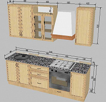 Кухонный гарнитур Анжелика (ясень) Бител 3D-схема вид с правого угла