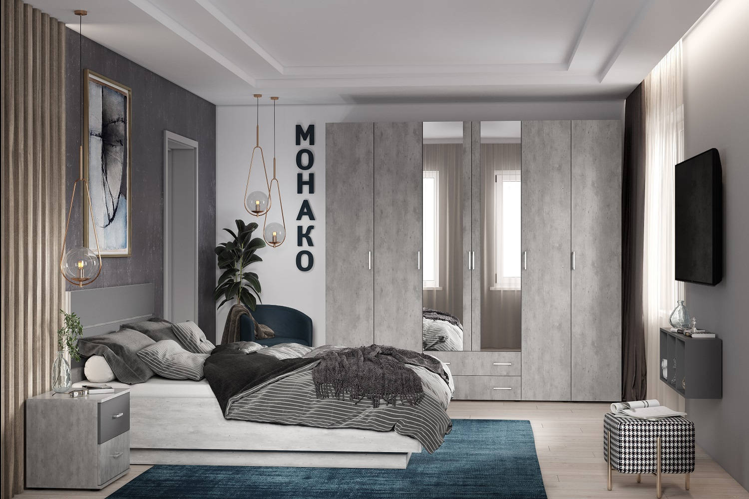Спальня Монако (комплект 2), atelier светлый в интернет-портале Алеана-Мебель