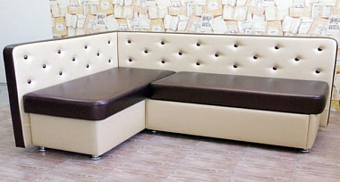 Кухонный угловой диван Престиж PLT (кожа Santorini 0429 темный-шоколад + Santorini 0415 светло-бежевый)