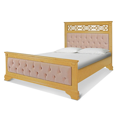 Кровать из массива с мягким изголовьем Шарлотта ВМК-Шале цвет ольха ткань Shaggy desert общий вид