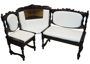 Кухонный угловой диван из массива  Картрайд с художественной резьбой ВМК-Шале цвет: каштан