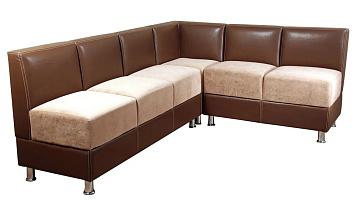 Модульный диван Лион Седьмая карета коричневая кожа + бежевый велюр