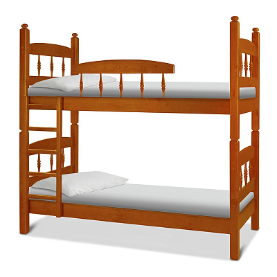 Кровать детская Кузя 2 разборная ВМК-Шале цвет груша общий вид с постелью
