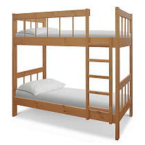Кровать детская двухъярусная Оля 2 цвет бук общий вид с постелью