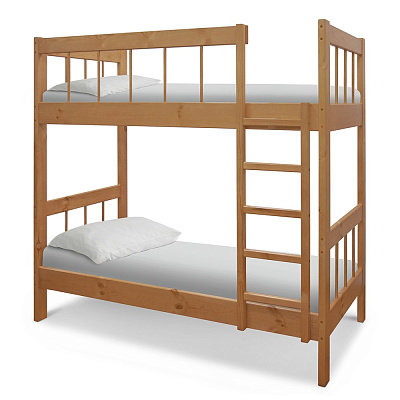 Кровать детская двухъярусная Оля 2 цвет бук общий вид с постелью