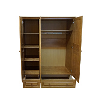 Шкаф распашной Прайм 3.2 ВМК-Шале цвет орех открытые двери и ящики вид спереди
