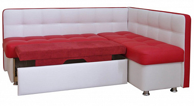 Кухонный угловой диван Квадро PLT красный + белый со спальным местом