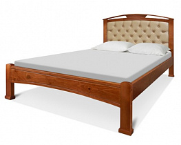 Мягкая кровать Мира ВМК-Шале цвет груша + бежевая кожа