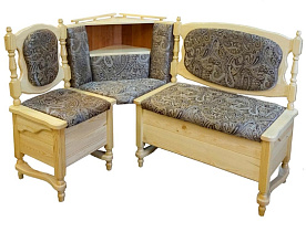Кухонный диван из массива Картрайд с углубленным ящиком угловой цвет: сосна