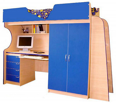 Детская кровать-чердак со столом и шкафом Люкс-1 в интернет-портале Алеана-Мебель