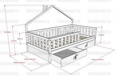 Детская кроватка домик БК-12 ВЭФ схема чертеж с размерами