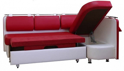 Кухонный угловой диван Метро белый+красный