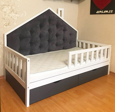Детская кроватка домик БК-14 ВЭФ белый + черный цвет