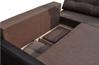 Угловой диван Амстердам рогожка коричневая ящик для белья