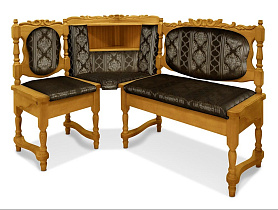 Кухонный угловой диван из массива  Картрайд с художественной резьбой ВМК-Шале цвет: персия, ольха