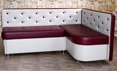 Кухонный угловой диван Престиж PLT (бордо+белый искусственная кожа)