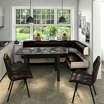 Кухонный уголок Валенсия Бител обивка экокожа цвет 101 с компаньоном 221 общий вид в интерьере со столом и стульями