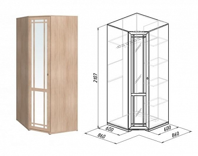 Шкаф угловой Фасад зеркало Sherlock 10, дуб сонома в интернет-портале Алеана-Мебель