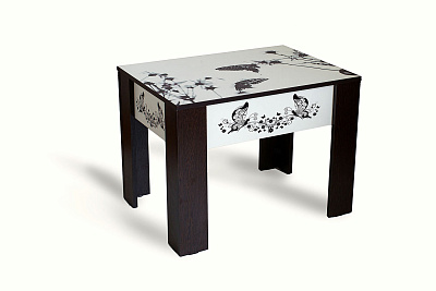 Чайный столик Бител цвет венге с белым столешница с рисунком бабочки общий вид