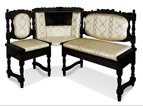 Кухонный угловой диван из массива  Картрайд с художественной резьбой ВМК-Шале цвет: персия 5В, венге