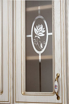 Кухонный гарнитур Анжелика - 2 (ясень) Бител стеклянная дверца шкафчика вид вблизи