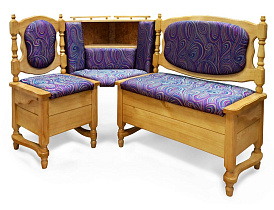 Кухонный диван из массива Картрайд с углубленным ящиком угловой цвет: ольха
