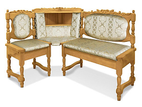 Кухонный угловой диван из массива  Картрайд с художественной резьбой ВМК-Шале цвет: персия, сосна