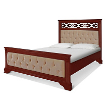 Кровать из массива с мягким изголовьем Шарлотта ВМК-Шале цвет изделия клен ткань Shaggy honey общий вид