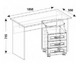 Стол письменный с выдвижной тумбой СП-01 Смоленск схема чертеж с размерами