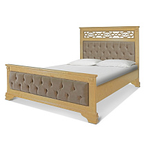 Кровать из массива с мягким изголовьем Шарлотта ВМК-Шале цвет сосна + велюр Шагги браун