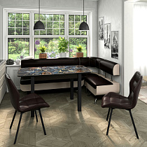 Кухонная скамья Валенсия 70 см Бител цвет экокожа 221 с компаньоном 101 в сочетании со скамьей Валенсия 150 см общий вид в интерьере со столом и стульями