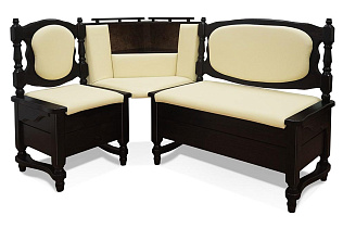 Кухонный диван из массива Картрайд с углубленным ящиком угловой цвет: каштан экокожа: орегон