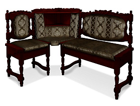Кухонный угловой диван из массива  Картрайд с художественной резьбой ВМК-Шале цвет: персия, красное дерево