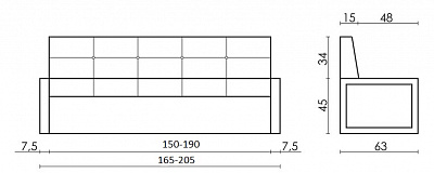 Кухонный диван Бали прямой Седьмая карета схема с размерами