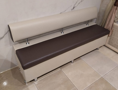 Кухонный диван Премьер PLT кожа коричневая + белая