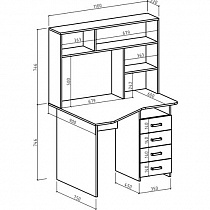 Угловой письменный стол Лайт-19 с надстройкой ВМФ схема