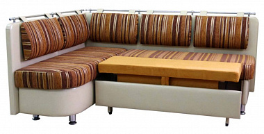 Кухонный угловой диван Метро со спальным местом PLT белая кожа+ткань шинил