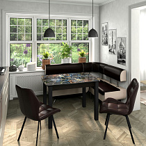Кухонная скамья Валенсия 70 см Бител цвет экокожа 221 с компаньоном 101 в сочетании со скамьей Валенсия 100 см общий вид в интерьере со столом и стульями