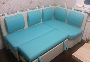 Кухонный угловой диван Метро PLT со спальным местом белый+голубой