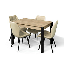 Обеденный стол Милан 1 Бител цвет столешницы дуб сонома ножки черные общий вид со стульями