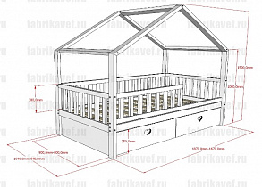 Детская кроватка домик БК-02 ВЭФ схема чертеж с размерами