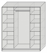 Наполнение: По бокам бельевые (по 4 полки), в середине платяное+полка под головные уборы и штанга для одежды (от 190 см)