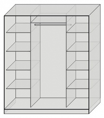 Наполнение: По бокам бельевые (по 4 полки), в середине платяное+полка под головные уборы и штанга для одежды (от 190 см)