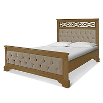Кровать из массива с мягким изголовьем Шарлотта ВМК-Шале цвет орех ткань Shaggy sand общий вид