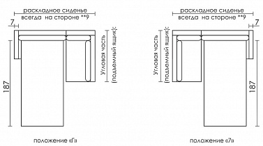 Кухонный угловой диван Турин Седьмая карета схема с размерами вид сверху